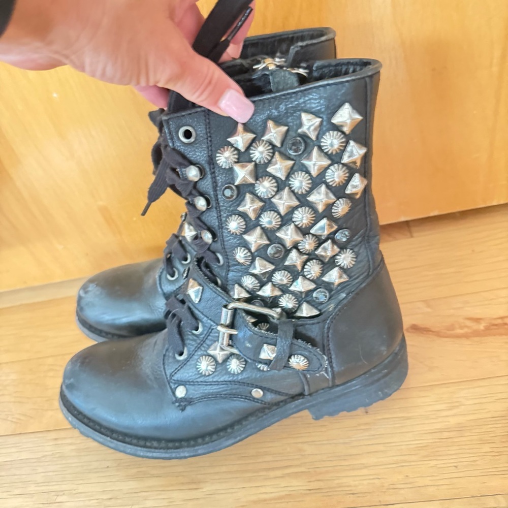 Ash Black Combat Boots with Silver Studs